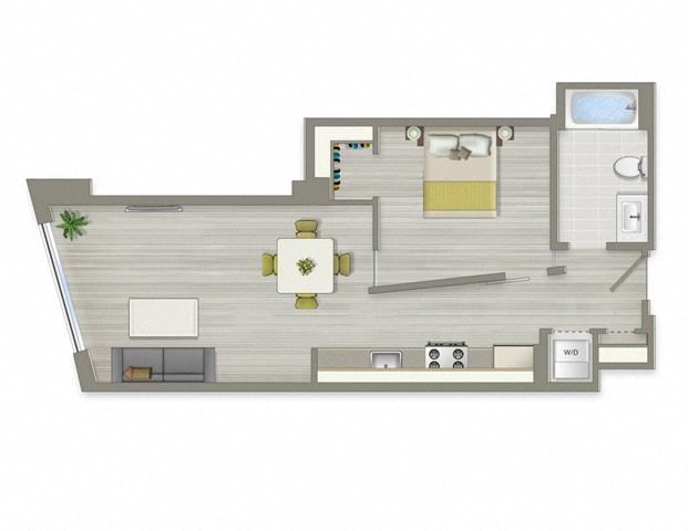 Floor plan for 1 bed, 1 bath, 663 sqft